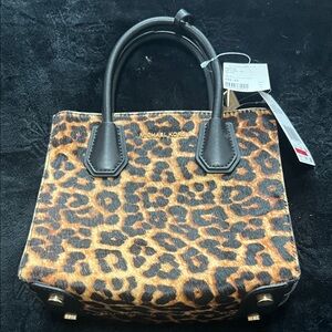 Michael Kors Black and Brown Leopard Satchel
